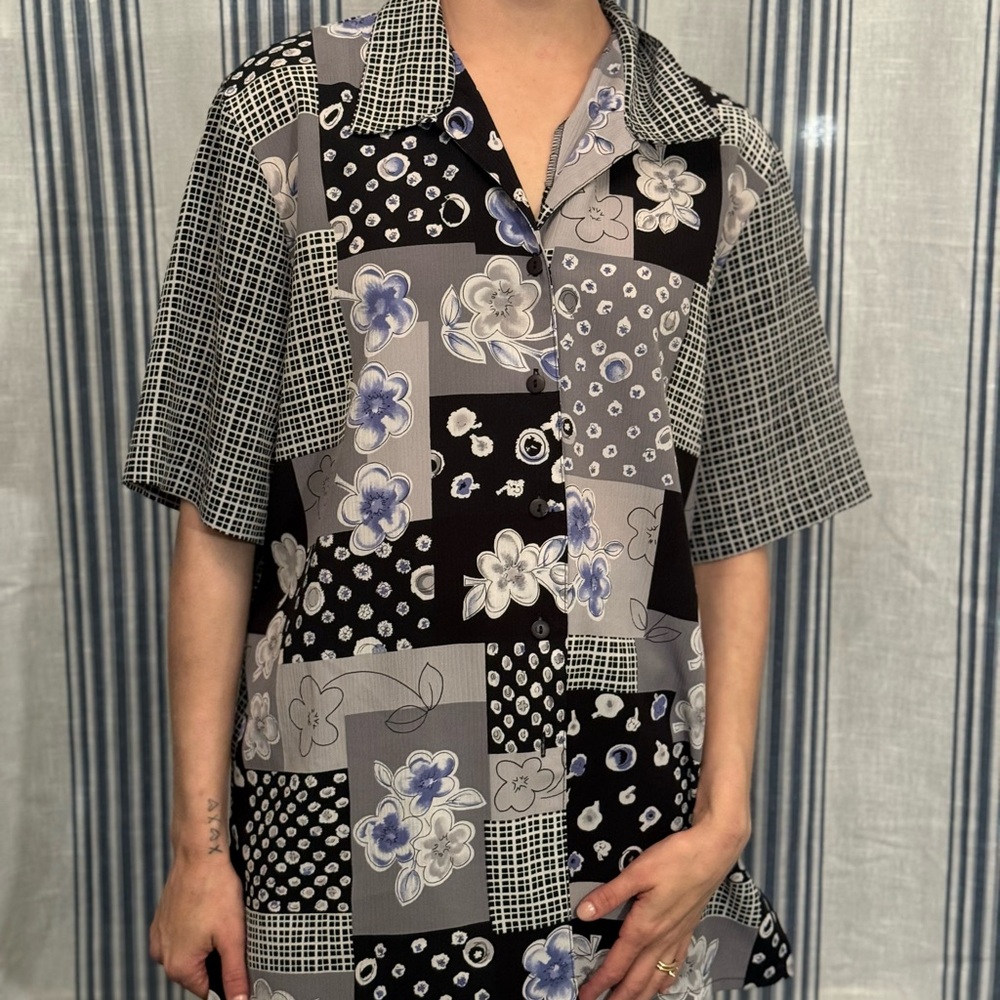 TanJay Black and Gray Floral Patchwork Shirt
